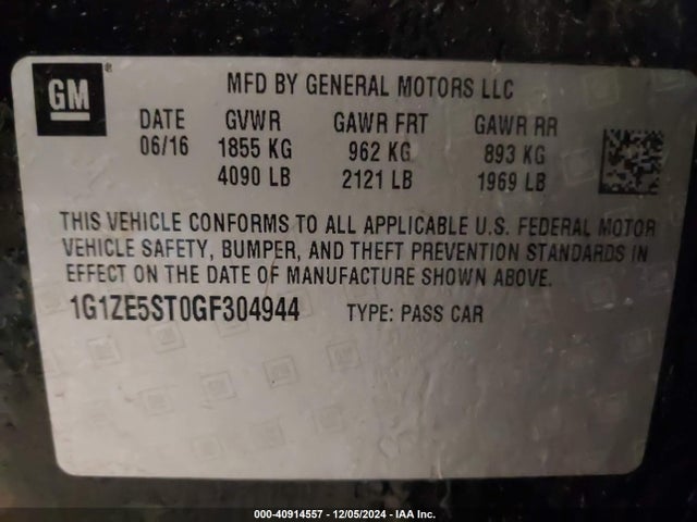 1G1ZE5ST0GF304944 Chevrolet MALIBU 1LT