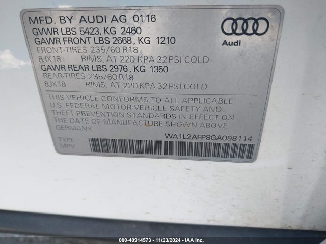 Audi Q5 2.0t Premium 2016 WA1L2AFP8GA098114 Image 9