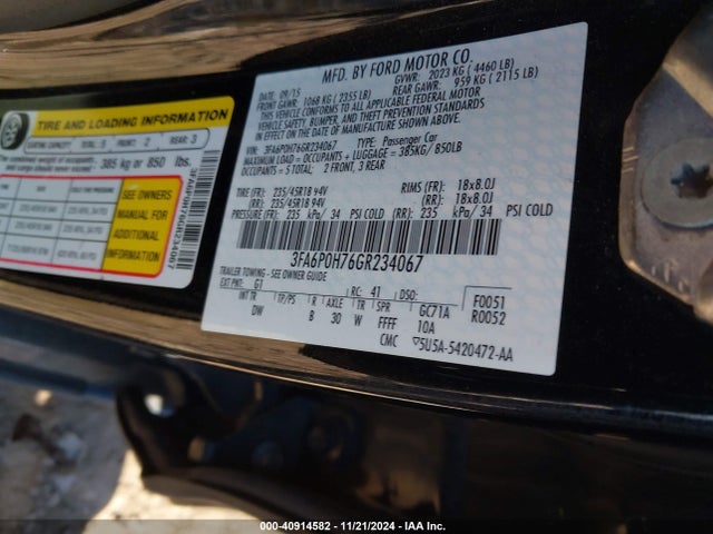 Ford FUSION SE 2016 3FA6P0H76GR234067 Image 9