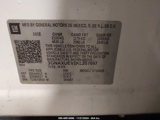 Chevrolet EQUINOX LT 2019 3GNAXUEV1KL207697 Image 9