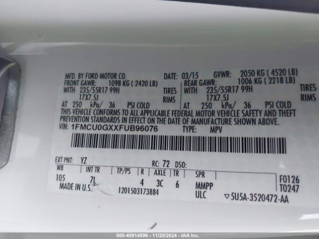 1FMCU0GXXFUB96076 Ford ESCAPE SE