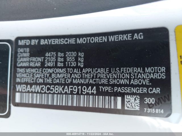 WBA4W3C58KAF91944 BMW 430I