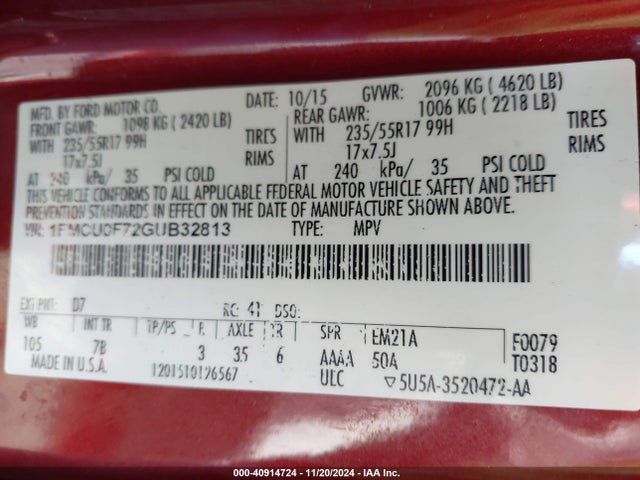 Ford ESCAPE S 2016 1FMCU0F72GUB32813 Image 9