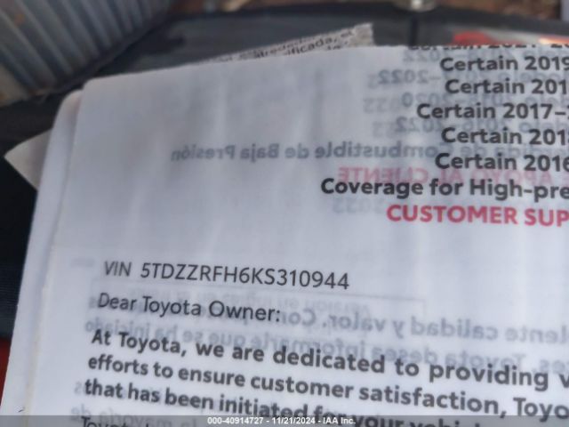 5TDZZRFH6KS310944 Toyota Highlander Le Plus