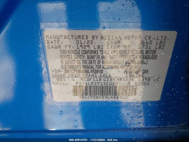 3N1CP5BV5NL488910 Nissan Kicks S Xtronic Cvt