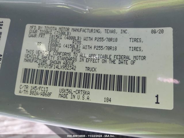 5TFUY5F14LX952342 Toyota Tundra Sr5