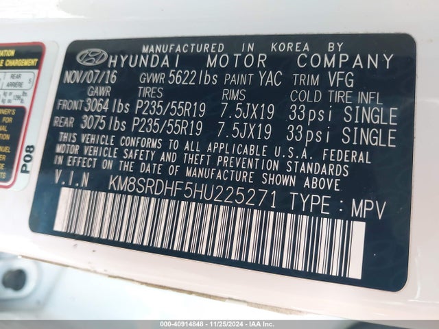 Hyundai Santa Fe Se Ultimate 2017 KM8SRDHF5HU225271 Image 9