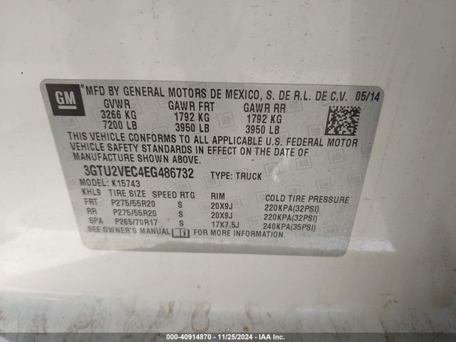 GMC Sierra 1500 Slt 2014 3GTU2VEC4EG486732 Image 9