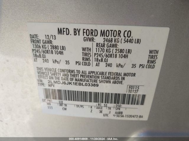 2LMDJ6JK1EBL03389 Lincoln MKX