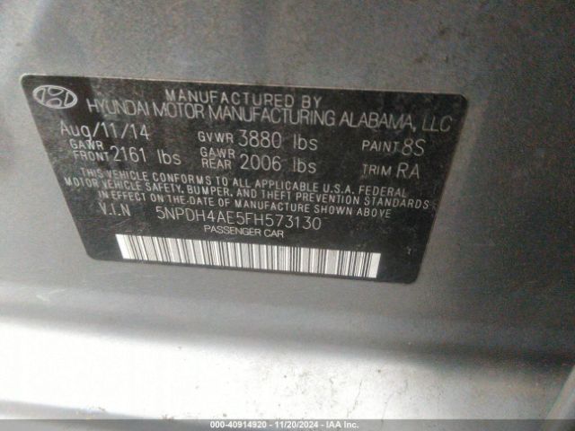 5NPDH4AE5FH573130 Hyundai ELANTRA SE