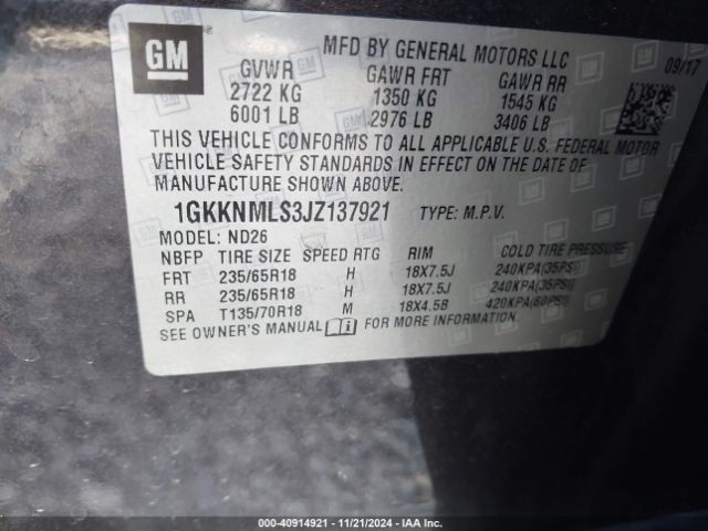 1GKKNMLS3JZ137921 GMC Acadia Slt-1