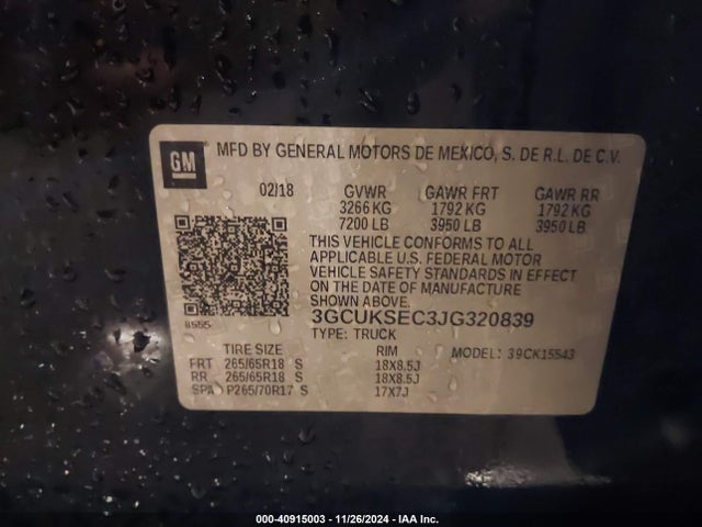 3GCUKSEC3JG320839 Chevrolet Silverado 1500 2lz