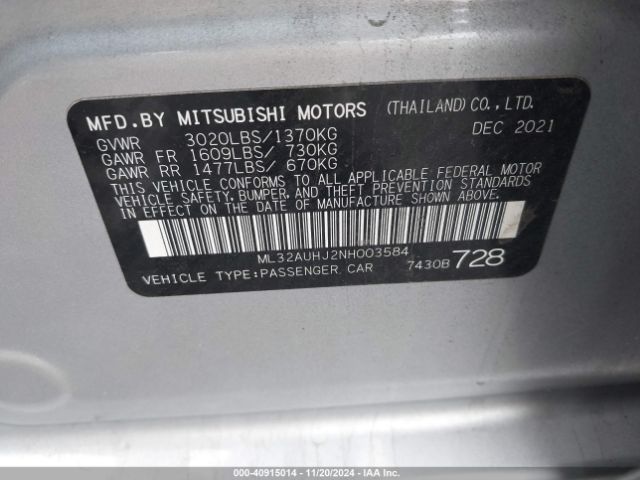 2022 MITSUBISHI MIRAGE ML32AUHJ2NH003584 Photo 8