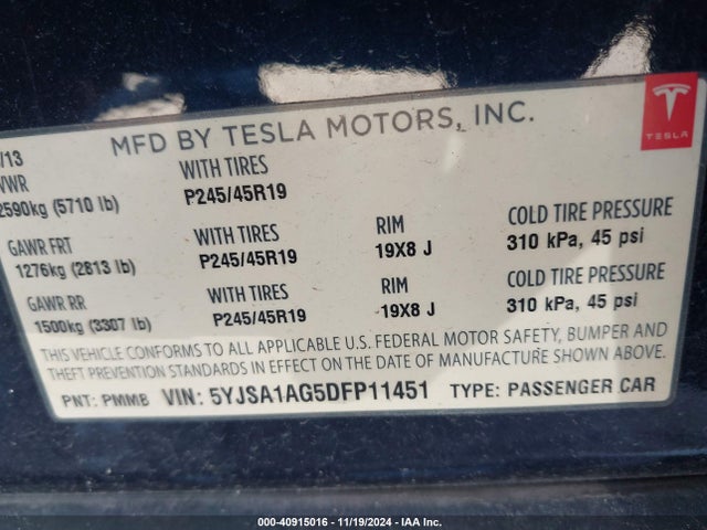2013 TESLA MODEL S 5YJSA1AG5DFP11451 Photo 8