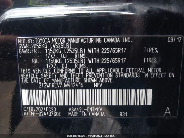 2T3WFREV7JW412415 Toyota Rav4 Adventure/xle