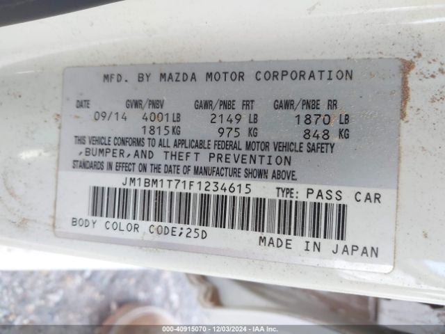 JM1BM1T71F1234615 Mazda Mazda3 I Sv