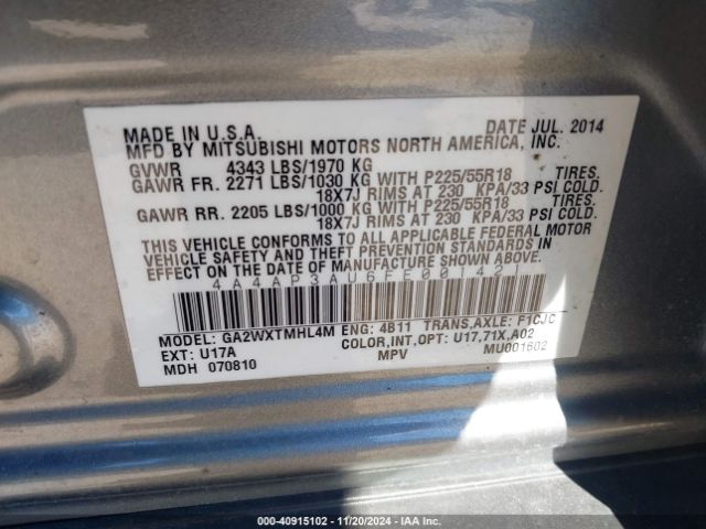 4A4AP3AU6FE001421 Mitsubishi Outlander Sport Es