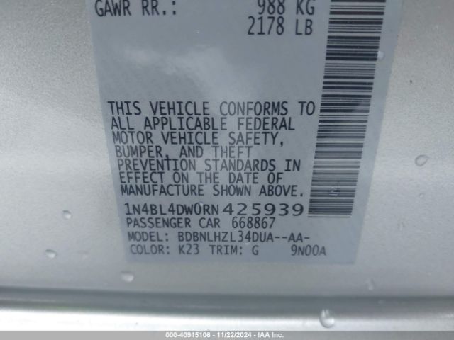 1N4BL4DW0RN425939 Nissan Altima Sv Intelligent Awd