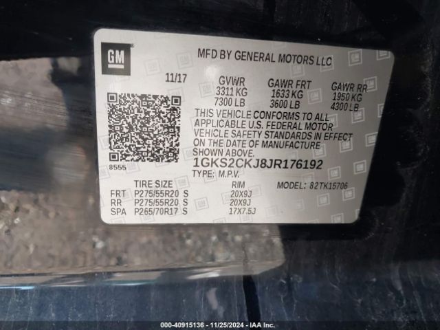 1GKS2CKJ8JR176192 GMC YUKON DENALI