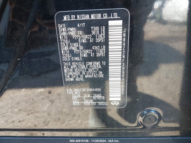Infiniti QX80 2017 JN8AZ2NF3H9644655 Image 9