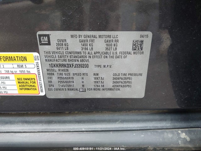 1GKKRRKDXFJ339200 GMC Acadia Slt-1