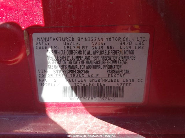 3N1CE2CP8EL352145 Nissan Versa Note Sv