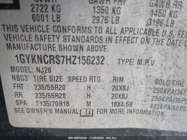1GYKNCRS7HZ156232 Cadillac Xt5 Premium Luxury