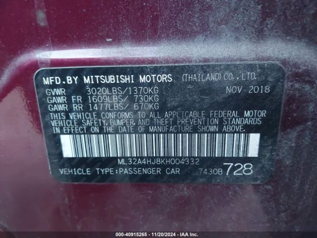 ML32A4HJ8KH004332 Mitsubishi MIRAGE SE