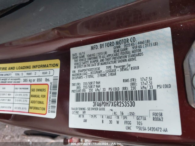 3FA6P0H7XGR253530 Ford FUSION SE