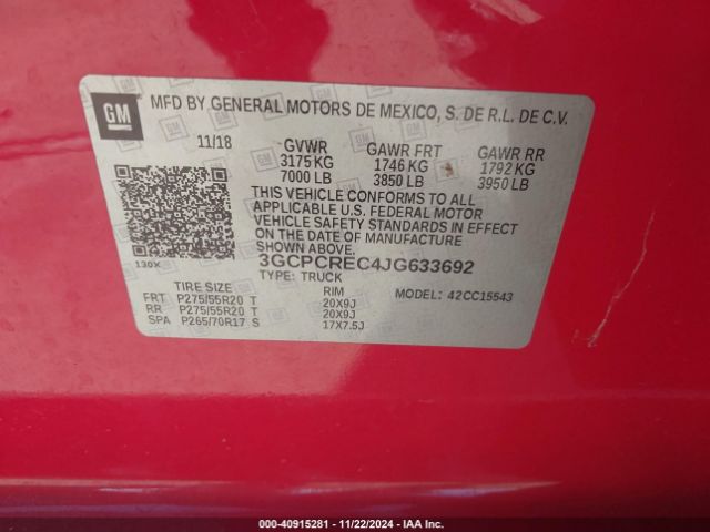 3GCPCREC4JG633692 Chevrolet Silverado 1500 1lt