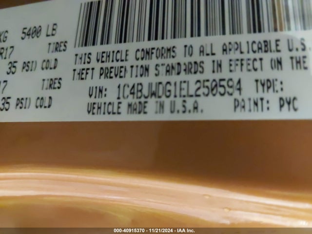 1C4BJWDG1EL250594 Jeep Wrangler Unlimited Sport
