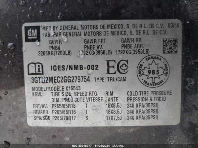 3GTU2MEC2GG279754 GMC Sierra 1500 Sle