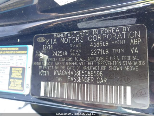 KNAGM4AD8F5086596 KIA OPTIMA HYBRID