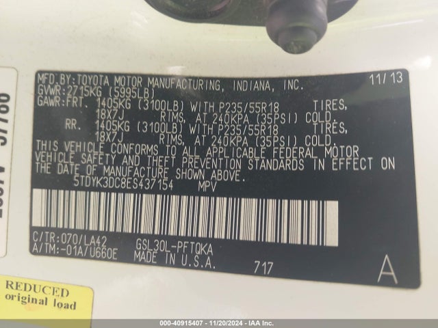 Toyota Sienna Xle/limited 2014 5TDYK3DC8ES437154 Image 9