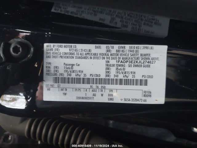 Ford FOCUS S 2018 1FADP3E2XJL274627 Image 9