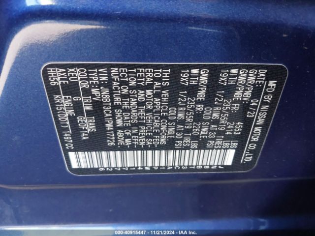 JN8BT3CA1PW417726 Nissan Rogue Sl Fwd