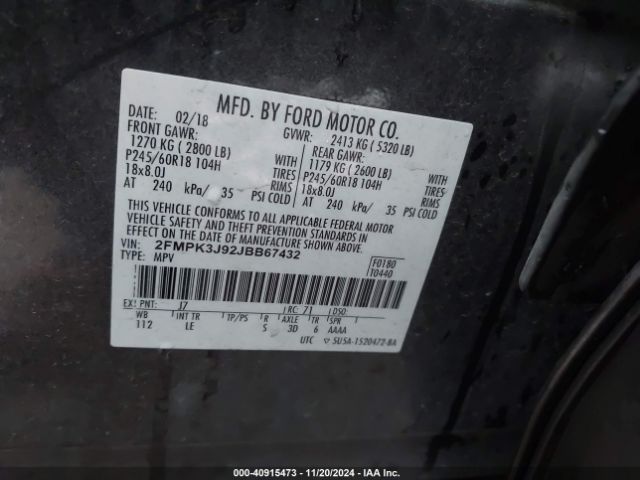 2FMPK3J92JBB67432 Ford EDGE SEL