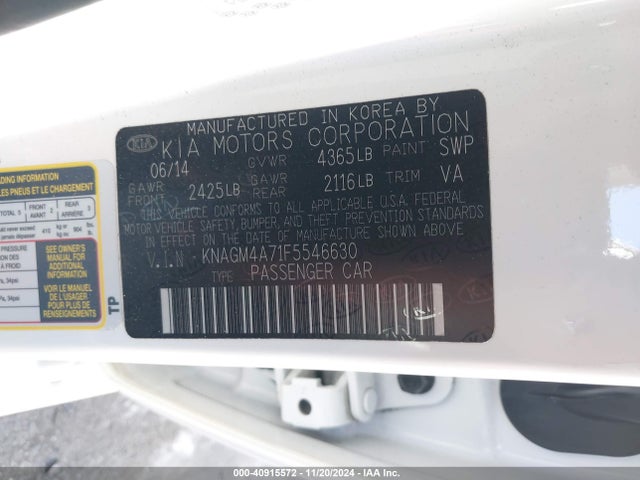 KIA Optima Lx 2015 KNAGM4A71F5546630 Image 9