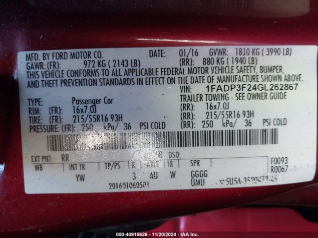 1FADP3F24GL262867 Ford FOCUS SE