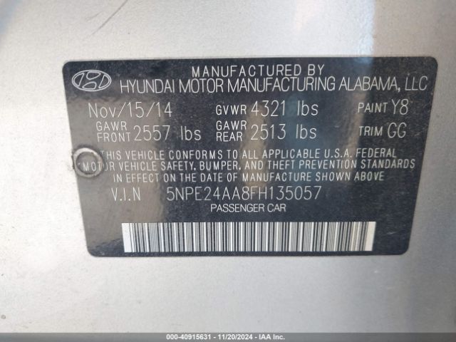 5NPE24AA8FH135057 Hyundai SONATA ECO