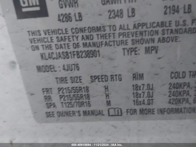 KL4CJASB1FB238901 Buick Encore