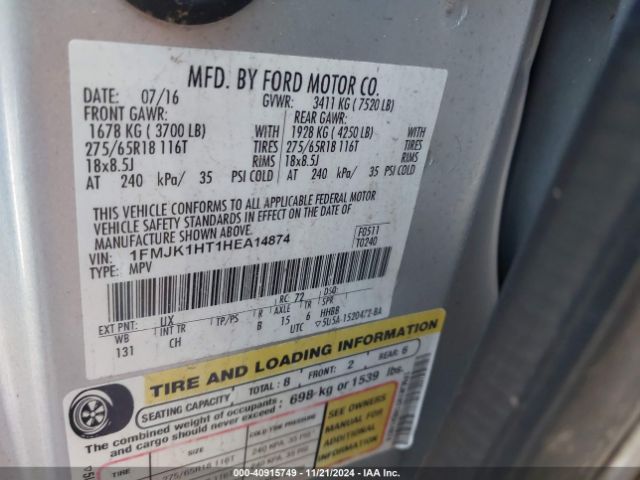 1FMJK1HT1HEA14874 Ford Expedition El Xlt