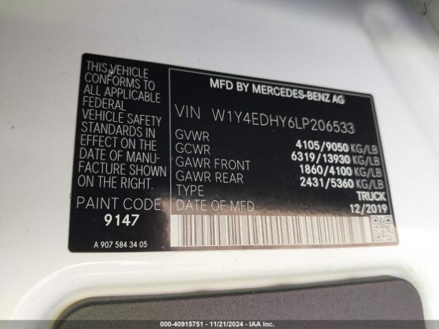 W1Y4EDHY6LP206533 Mercedes-Benz Sprinter 2500 High Roof V6
