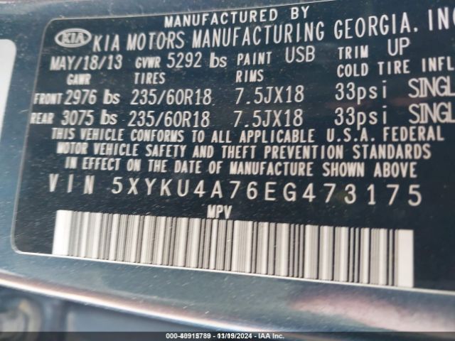5XYKU4A76EG473175 KIA Sorento Ex V6