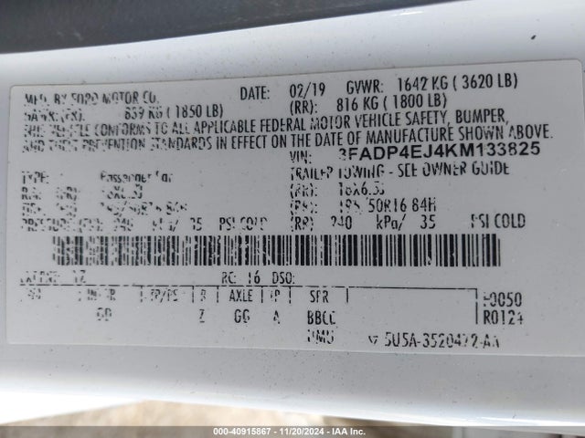 Ford FIESTA SE 2019 3FADP4EJ4KM133825 Image 9