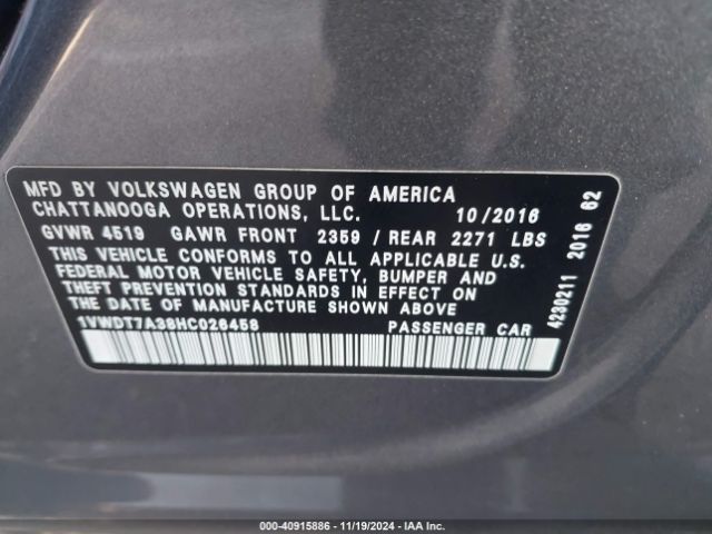 1VWDT7A38HC026458 Volkswagen Passat 1.8t R-line