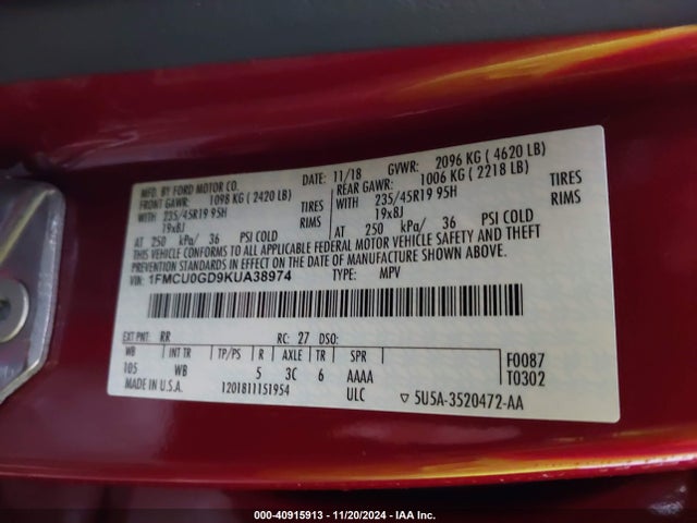 Ford ESCAPE SE 2019 1FMCU0GD9KUA38974 Image 9