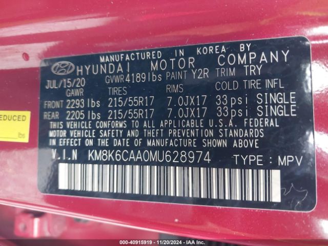 KM8K6CAA0MU628974 Hyundai Kona Sel Plus