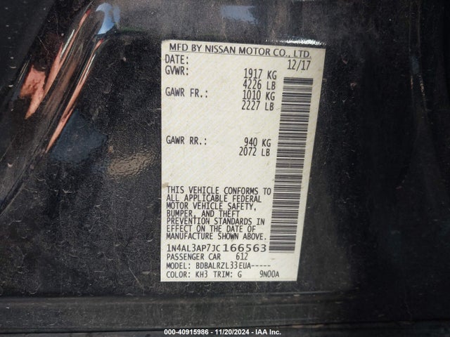 Nissan Altima 2.5 Sl 2018 1N4AL3AP7JC166563 Image 9
