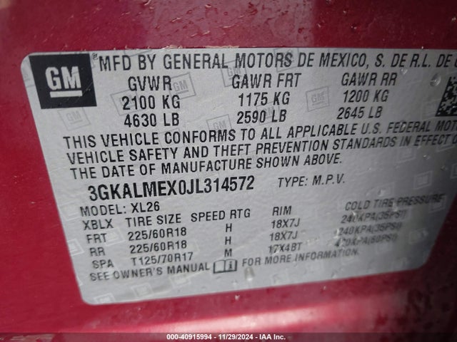 3GKALMEX0JL314572 GMC Terrain Sle